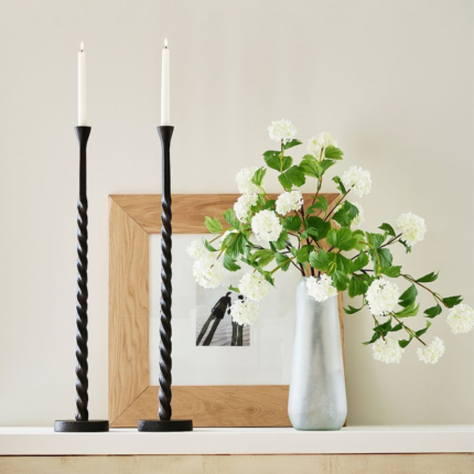 Minimalist Tall Twisted Iron Taper Candle Stand