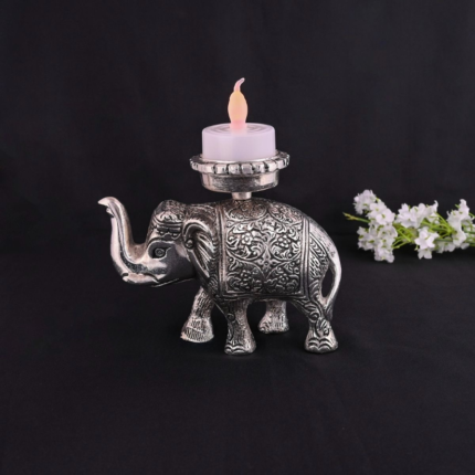 Vintage Silver Elephant Tea Light Candle Holder