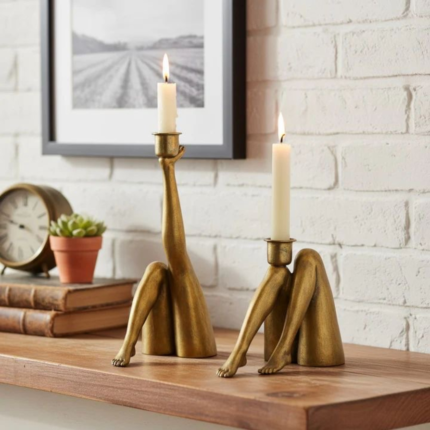 Golden Artistic Human Figure Candle Holder Set