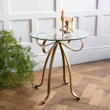 Elegant Gold Swirl Glass Top Side Table