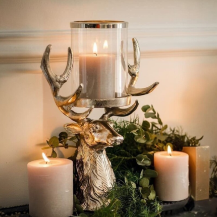 Royal Stag Antler Candle Holder with Glass Hurricane